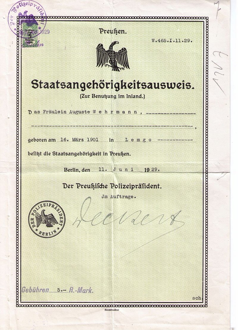 StA  Ausweis Preussen 1